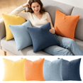 thumbnail image 2 of Set of 4 Corduroy Throw Pillow Covers Soft Striped Square Cushion Cases, Rustic Farmhouse Boho Home Decor for Living Room Couch Bed Sofa, Textured Plush Decorative Pillow Shams 16x16 Inch, 2 of 6