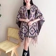 thumbnail image 2 of Women's Shawl Wrap with Tassel Open Front Retro Poncho Cape for Fall Winter (Triangle Grey), 2 of 5