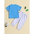 thumbnail image 3 of Wassery Infant Baby Boys Summer Pants Outfit 6 12 18 24 Months Letter Print Short Sleeves T-Shirt + Drawstring Pockets Jogger Pants Set 2Pcs, 3 of 9