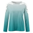 thumbnail image 5 of Women's O-Neck Lace Patchwork Tops Plus Size Long Sleeve Pullover Classic-Fit Hollow Out Gradient T-Shirts, 5 of 5