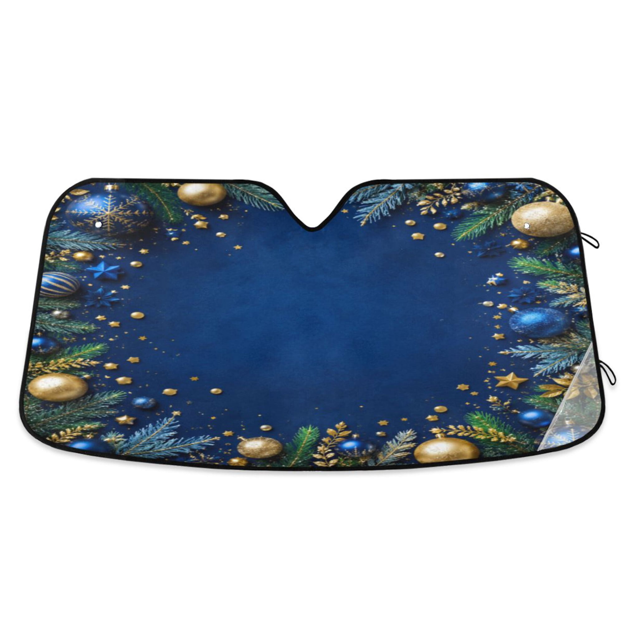 Foldable Car Windshield Sunshade UV Sun Visor Protector Blocks UV Rays Keeps Vehicle Cool 57x31.5 Inch Blue Gold Christmas Frame