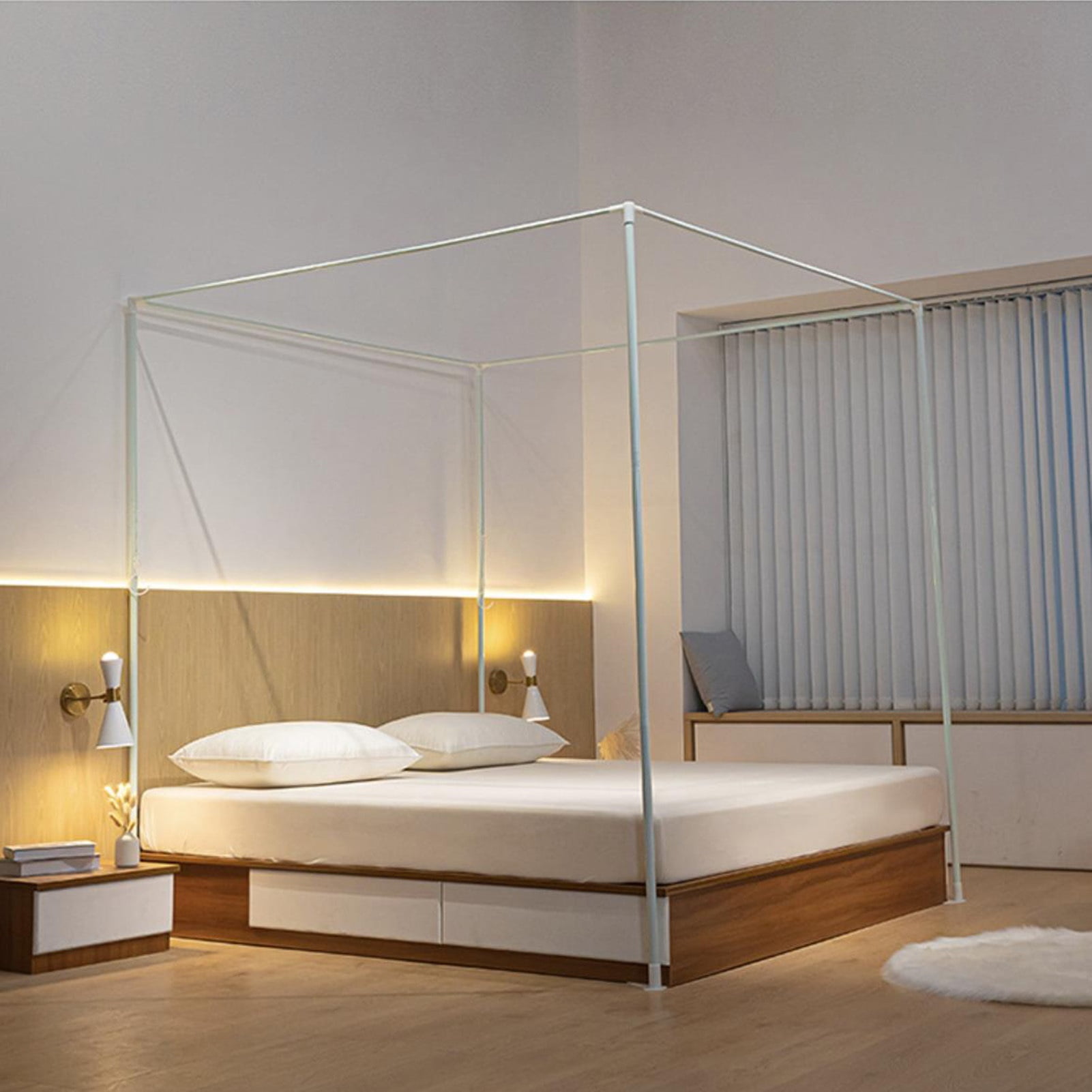 4 Corners Post Canopy Bed Curtains for Adults,3 Openings Mosquito Net with Metal Bracket Princess Style Bedroom Decoration Accessories for Girls Bed Adult Bedroom Kids Rooms