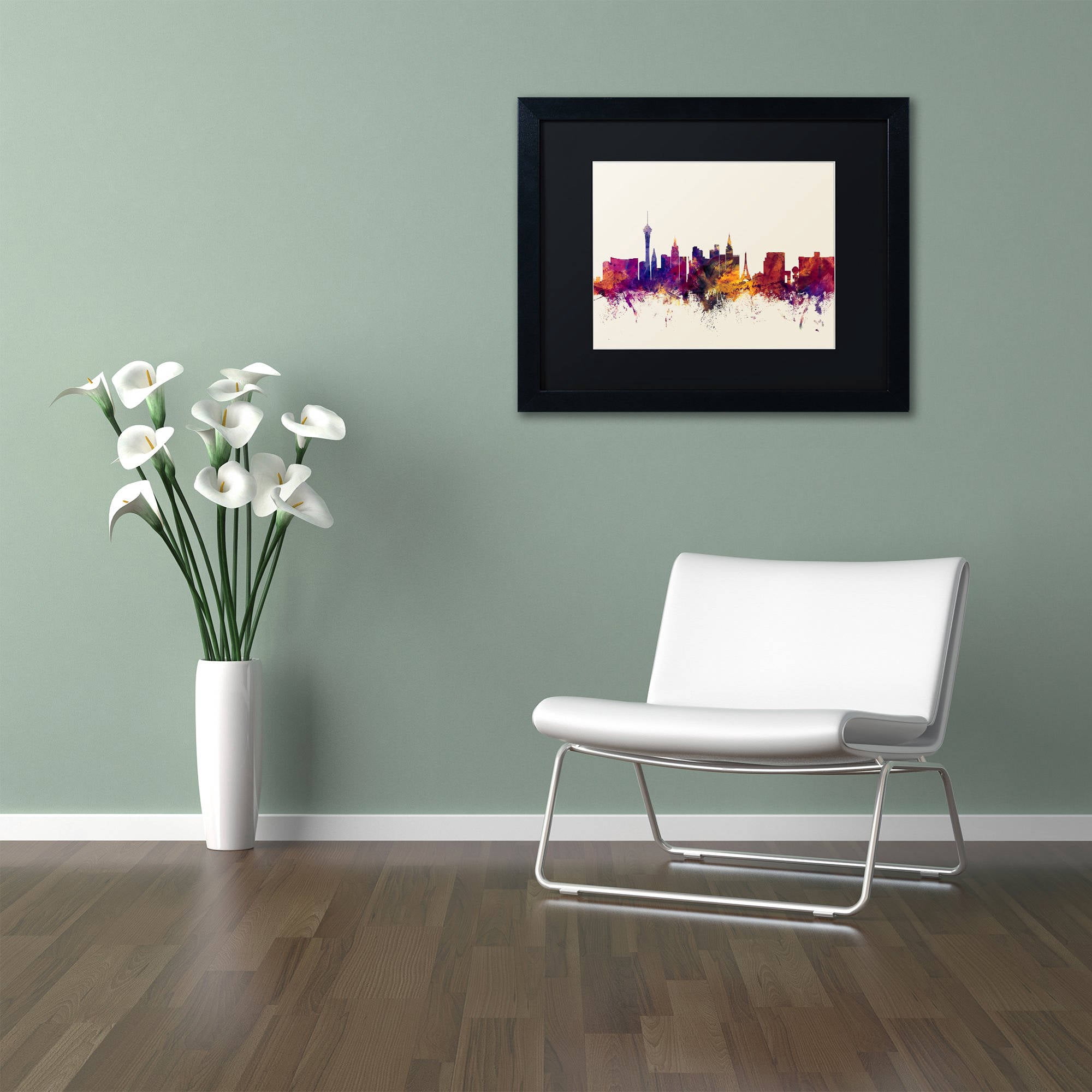 Trademark Fine Art "Las Vegas Nevada Skyline" Canvas Art by Michael Tompsett, Black Matte, Black Frame