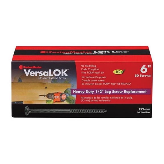 The Fasten Master Versalok 5055910 6 in. Torx Ttap Galvanized Coarse Structural Wood Screws - Pack of 50