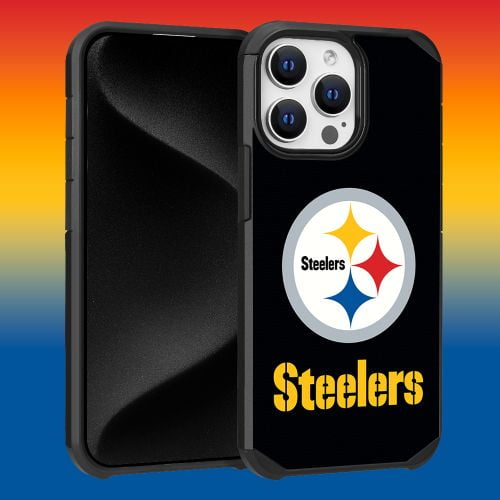 Apple iPhone 15 Pro Max (6.7) - NFL Licensed Pittsburgh Steelers Team Logo on Black Textured Dual Layer Case