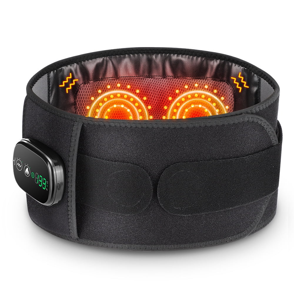 3-in-1 Cordless Heated Waist Belt with Red Light & Vibration, Portable Lower Back Comfort Wrap with Digital Display and Adjustable Fit, Personal Wellness Device