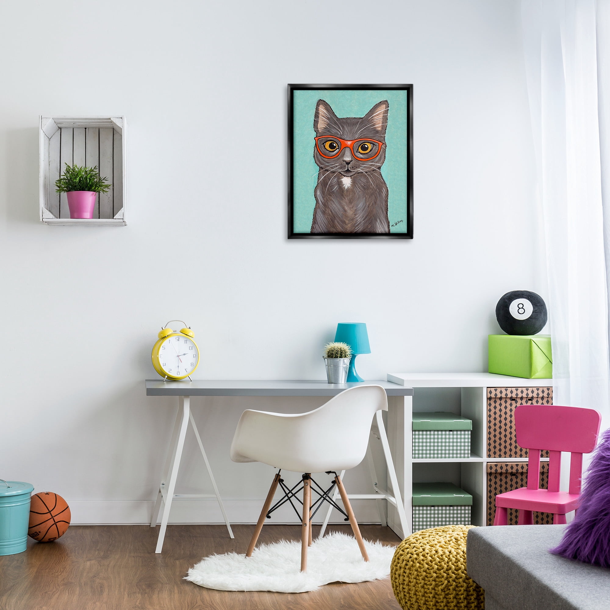 Stupell Industries Hipster Cat Red Glasses Animals & Insects Painting Black Floater Framed Canvas Art Print Wall Art, 25 x 31