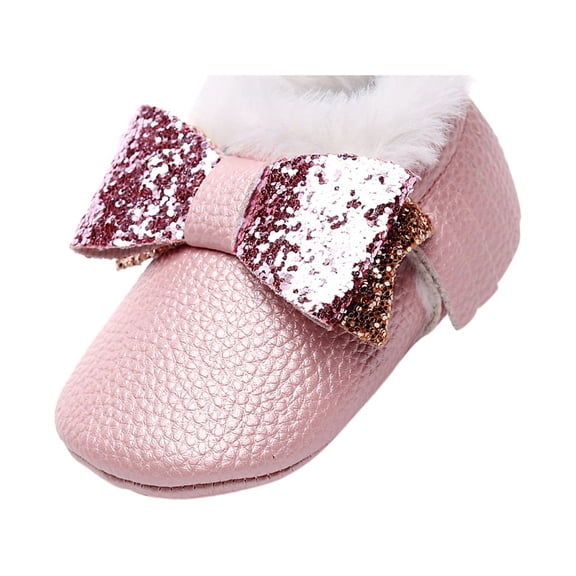 MHZLDYZ Newborn White Socks Infant Baby Girls Soft Plush Snow Boots Bowknot Warm Cotton First Walkers Shoes Infant Slippers Sock Shoes for Baby Boy Baby Cowboy Boots(Pink,12)