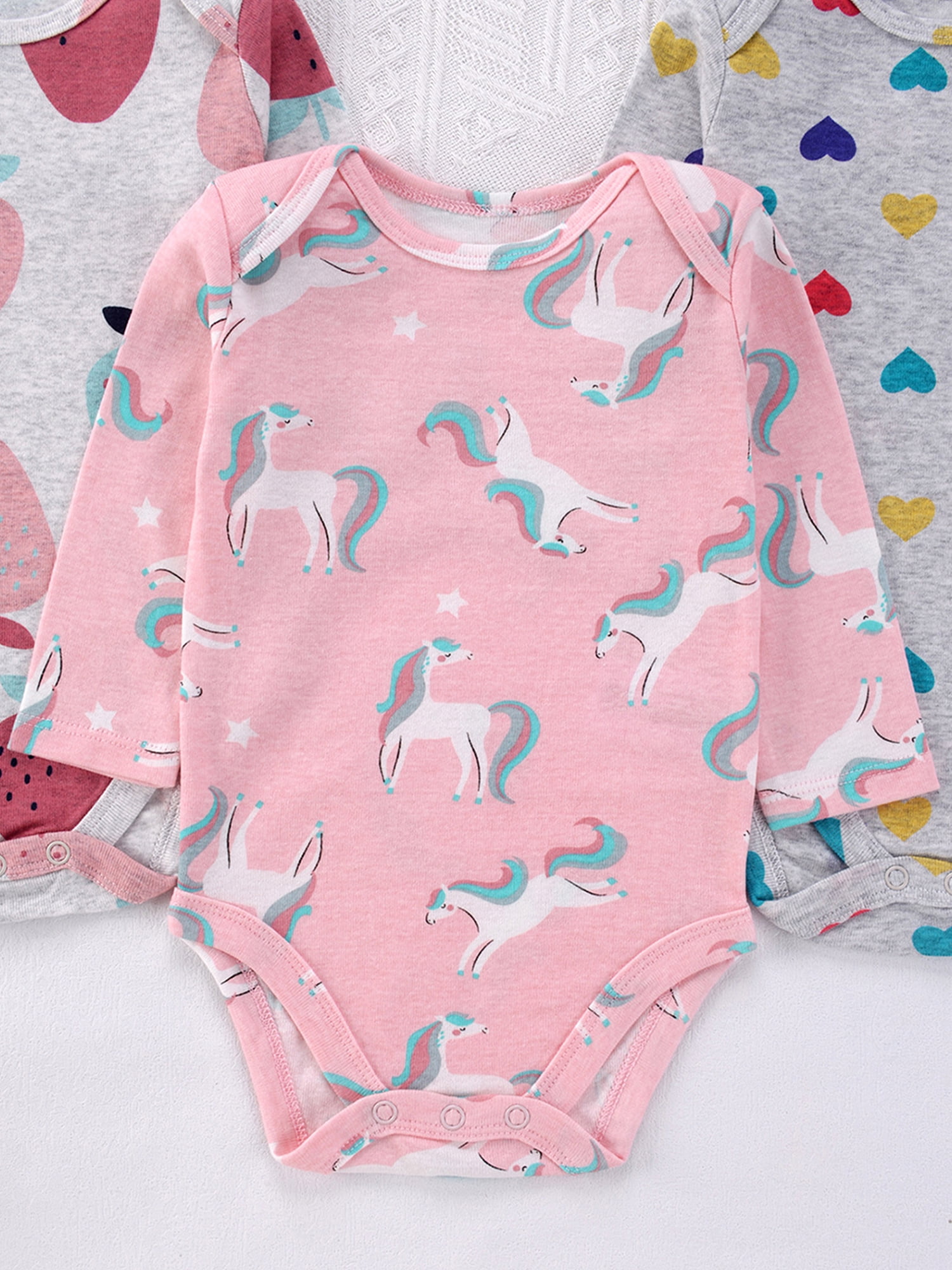 HWJAD Baby Girls' 3-Pack Long Sleeve Bodysuits One-piece 100% Organic Cotton for 0-24 Months Baby Girl