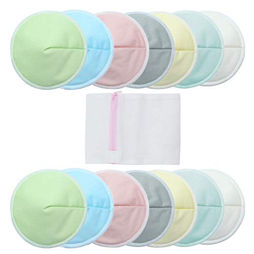 KeaBabies 14pk Organic Nursing Pads, Washable Breast Pads + Wash Bag,  Breastfeeding Nipple Pads (Lovelle Lite - Medium 3.9)