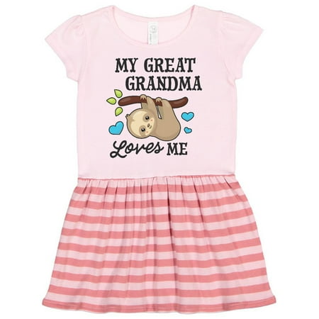 

Inktastic My Great Grandma Loves Me with Sloth and Hearts Gift Toddler Girl Dress