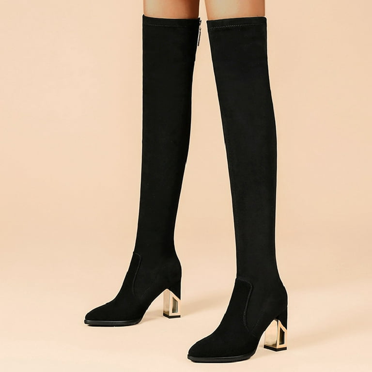 Entyinea Knee High Boots Women Wide Calf Lace up Thigh High