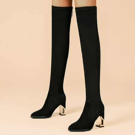 

dmqupv Snowy River Boots Ladies Fashion Solid Color High Heel Stretch Over Knee Latex Thigh Highs plus Size Black 7