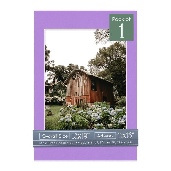 Pansy Purple Picture Frame Mat for 13x19 Frames - Fits 11x15 Photos - 1 Mat