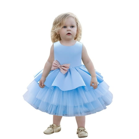 

HBYJLZYG Sleeveless Tulle Puffy Dress Kids Girls Ruffled Princess Dress Bridesmaid Ruched Pageant Gown Birthday Party Wedding Dress 0-4 Years