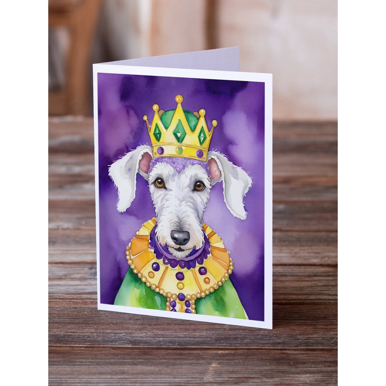 Bedlington Terrier King of Mardi Gras Greeting Cards Pack of 8 7 in x 5 in