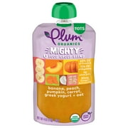 Plum Organics® Mighty 4 Food Group Blend Banana, Peach, Pumpkin, Carrot, Greek Yogurt + Oat 4oz Pouch