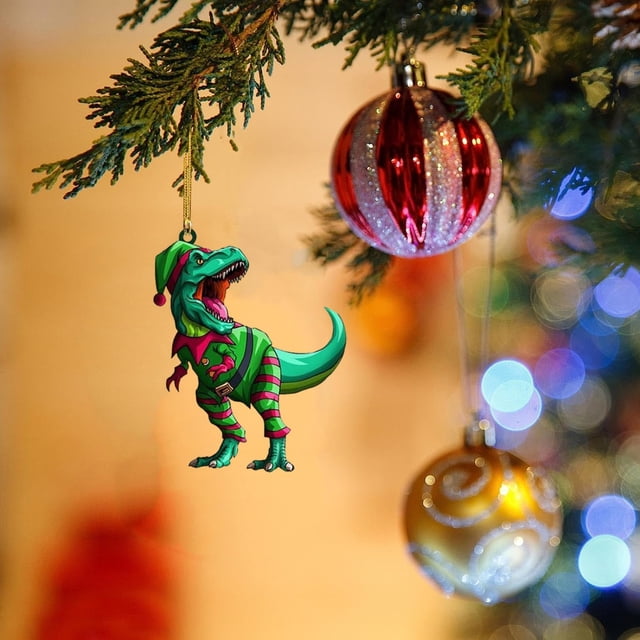 Xihbxyly Colgante de Dinosaurio, Adorno para Árbol de Navidad, Bonito Diseño de Coche, Material Duradero, Decoración Festiva para El Hogar, Fácil de Colgar, Idea de Regalo Única, 1 Pieza En Caja de R