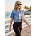 thumbnail image 2 of DARING DIVA Women's Short Sleeve Denim Collared Button Up Cropped Jean Jacket S Light Blue, 2 of 7