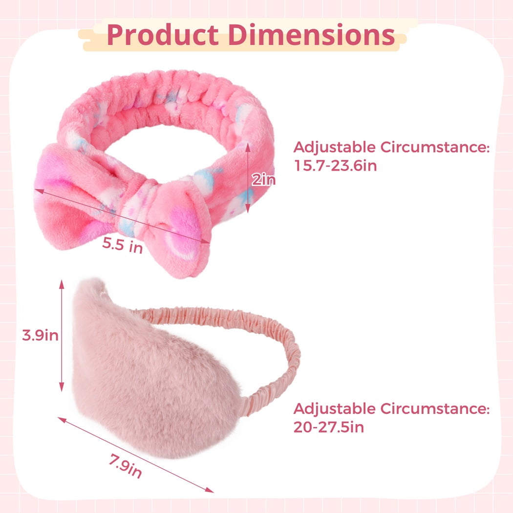 Sleepover Party Eye Mask Headband, 24 PCS Eye Mask and Headband, Sleepover Party Favors for Teenagers Women, SPA Party Soft Plush Sleep Eye Cover, Elastic Bow Hair Band