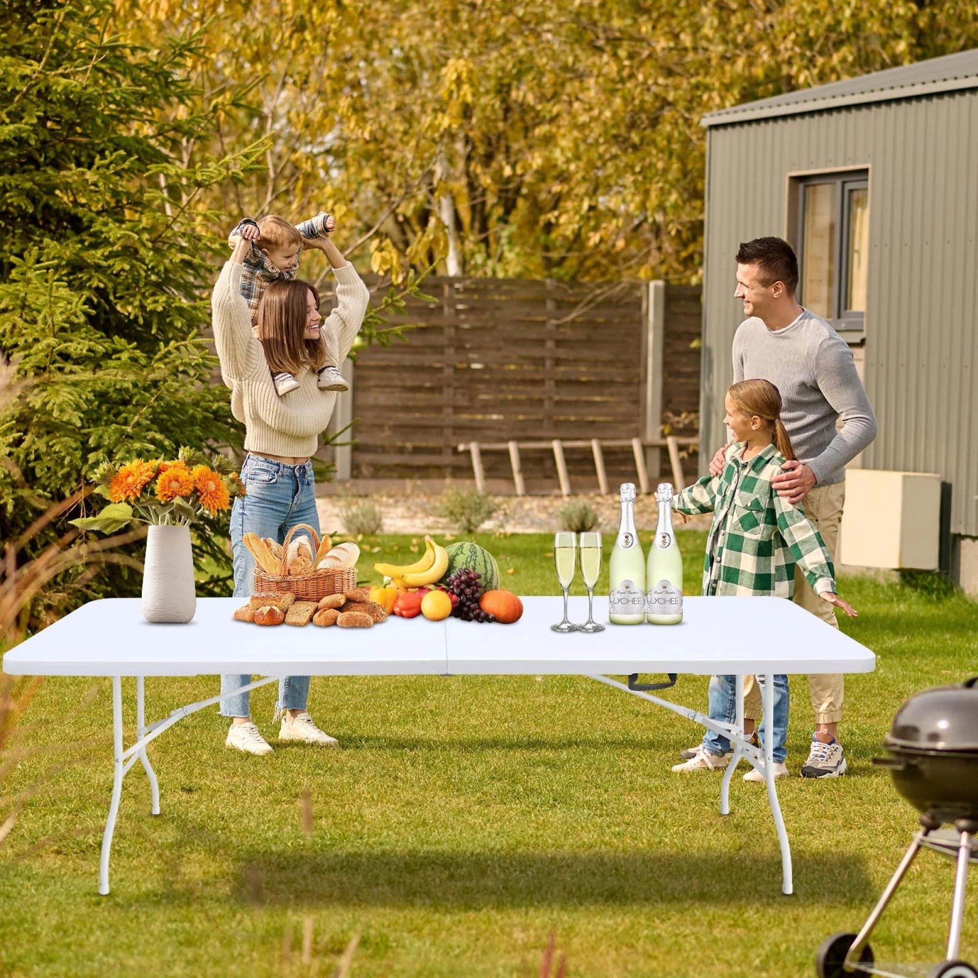 Leumius 8 Foot Folding Table,Indoor Outdoor Table for Picnic Party Dining Camping,White