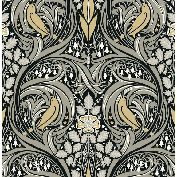 NextWall Bird Ogee Peel and Stick Wallpaper 20.5 in. W x 18 ft. L - Ebony & Sepia