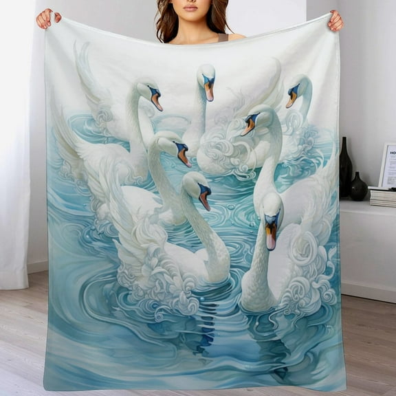 Throw Blanket Drawing Seven Swans A Swimming Throw Blanket Ultra Soft Warm Fleece Blanket Beautiful Bird Flannel Bed Blanket for Couch Bed Unique Ideas Girls Boys 60"x80"