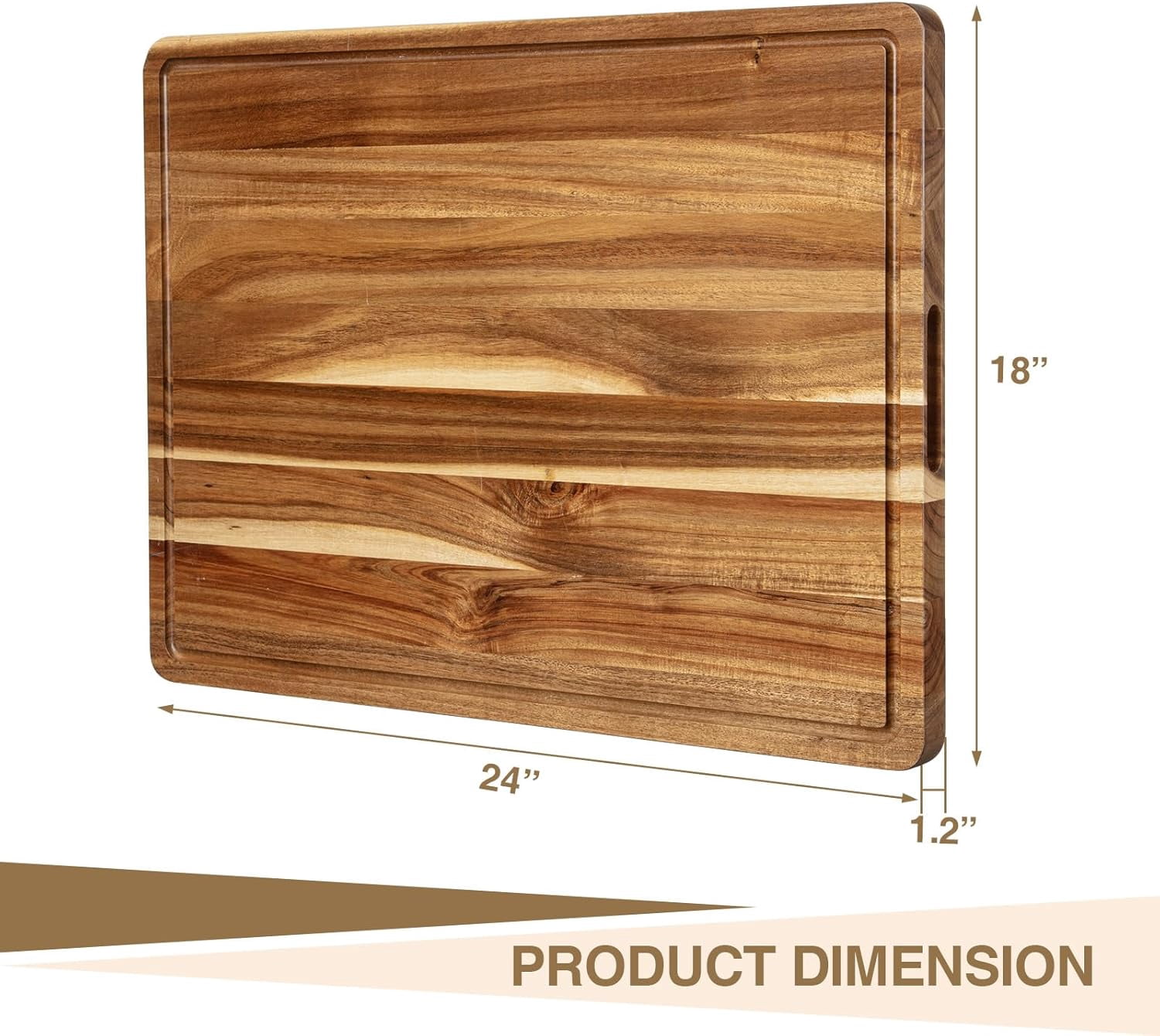 Acacia Wood Cutting Board Extra Thick Heavy Duty Chopping Board 24x18x1.2" Large Kitchen Board Durable Edge Grain Design with Juice Grooves for Cooking