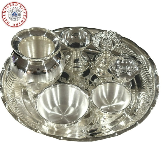 925 Sterling Silver 8.0 inch Hallmarked Puja Set - 8.0" Set #04