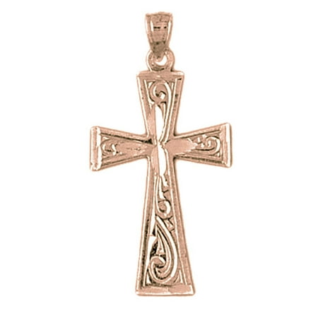 14K Rose Gold Cross Pendant - 33 mm