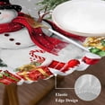 thumbnail image 3 of Grey Christmas Round Tablecloth, Fitted Table Cover with Elastic for 55"-60" Round Tables, Xmas Tree Snowflake Winter Gifts Table Cloth Outdoor Indoor Dinning Party Waterproof Tablecloths, 3 of 7