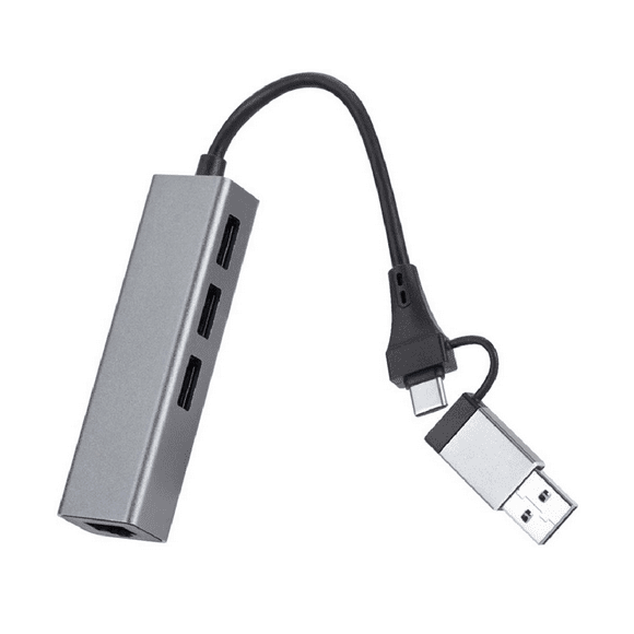 Aluminum Gigabit Network Card 1000Mbps 3 Port 3.0 HUB 2 in 1 Cable USB-C To RJ45 Driverless Network Card