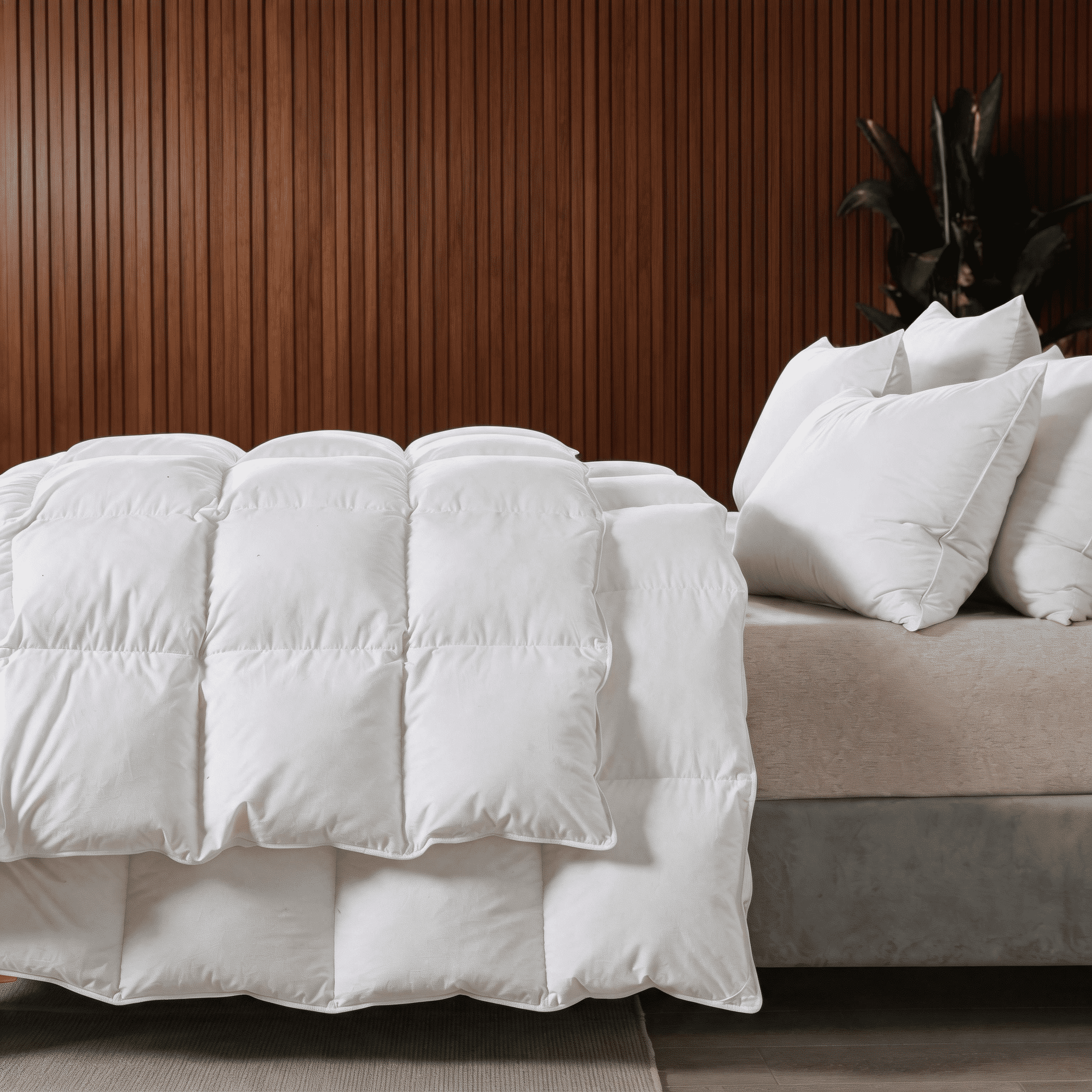 BedTreat Goose Feather Down Comforter Queen Size, Luxury Hotel Bedding Comforter All Season Duvet Insert, Medium Warmth 100% Cotton Cover with Corner Tabs（90x90 inch）
