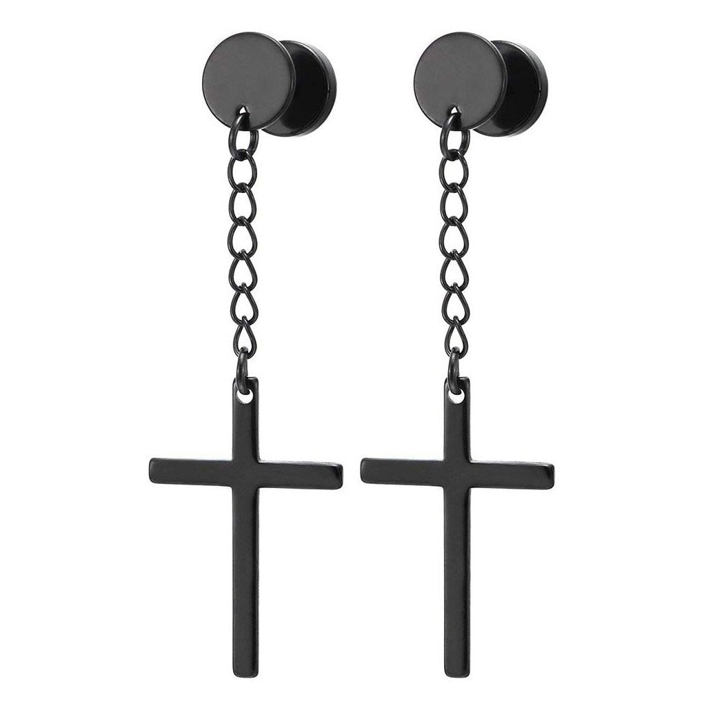 Dangling cross deals earrings black