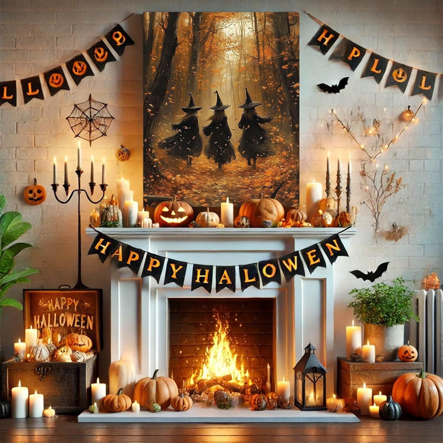 ART Halloween Canvas Wall Decor, Witchy Bubblebath Bathroom Decor Black Cat Pictures Print Academia Halloween Poster for Dorm Party Decor