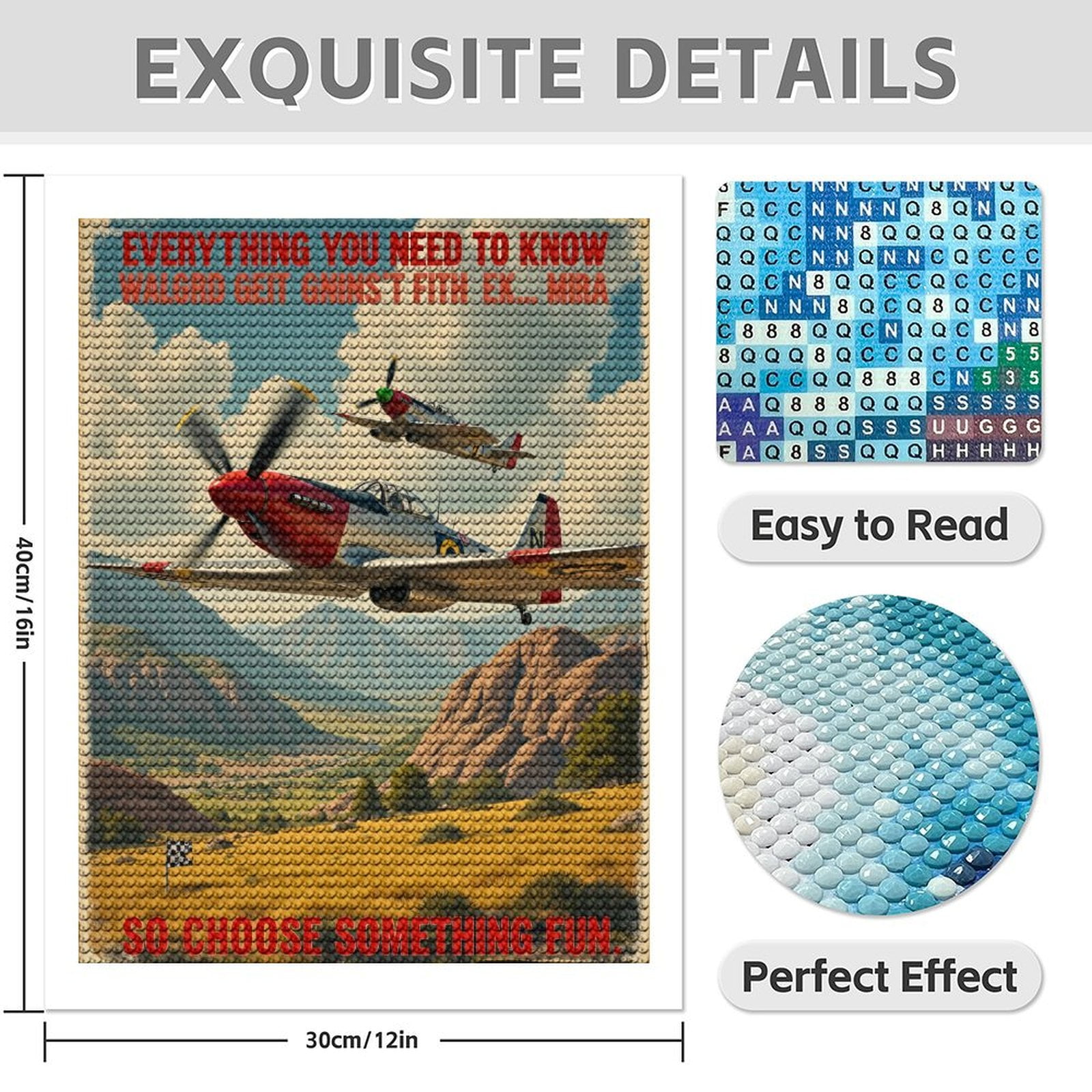 Diamond Art Kit for Adults, Two Vintage Airplanes Flying Scenery Diamond Painting for Adults Beginners, DIY Diamond Art Painting Kits, 5D Diamond Painting Crafts for Home Decor 12x16 Frameless