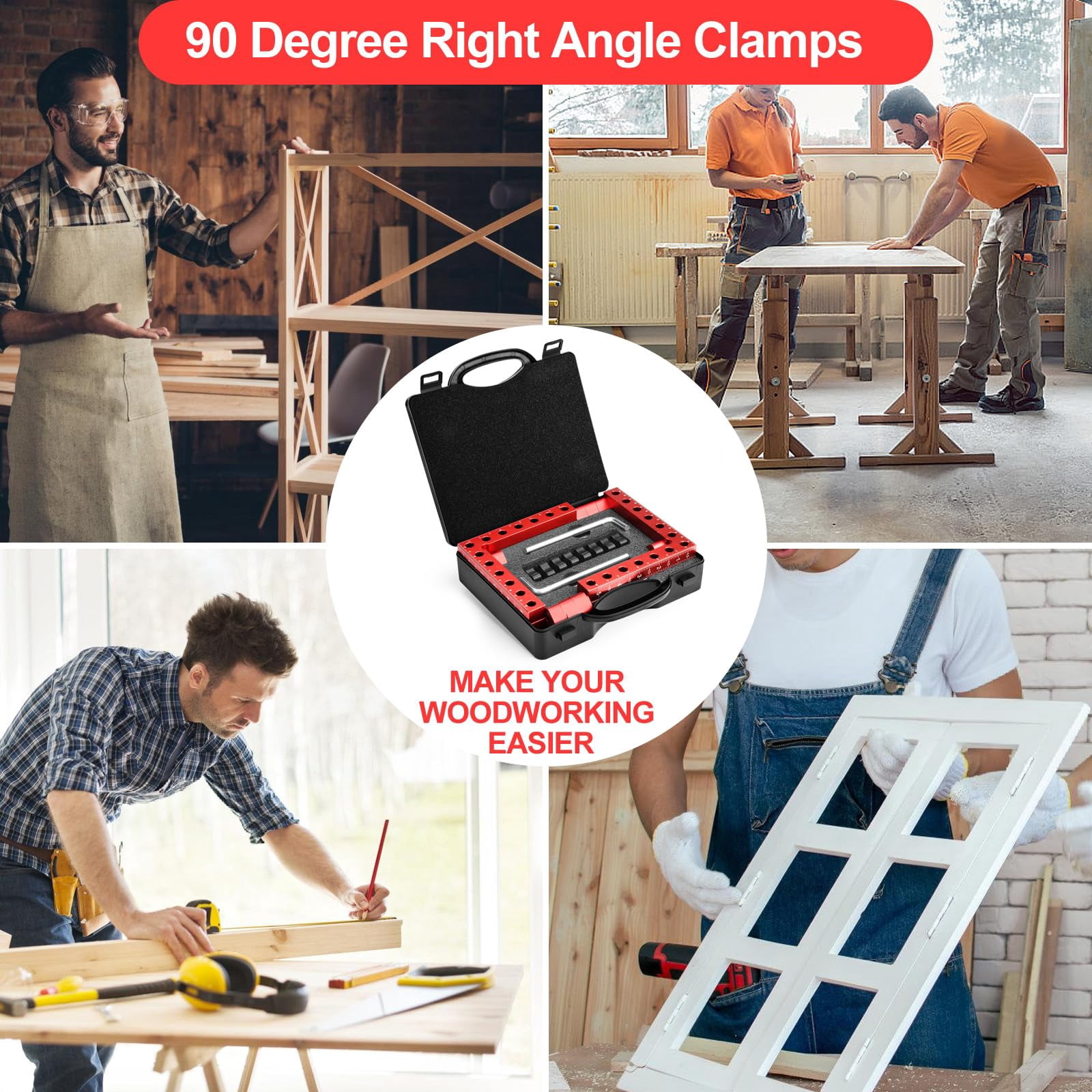 Corner Clamp For Woodworking  90 Degree With Box Right Angle Tools 4 Pack 5.5" X 5.5"aluminum Alloy Positioning Clamping Squares Picture Frames Cabinets