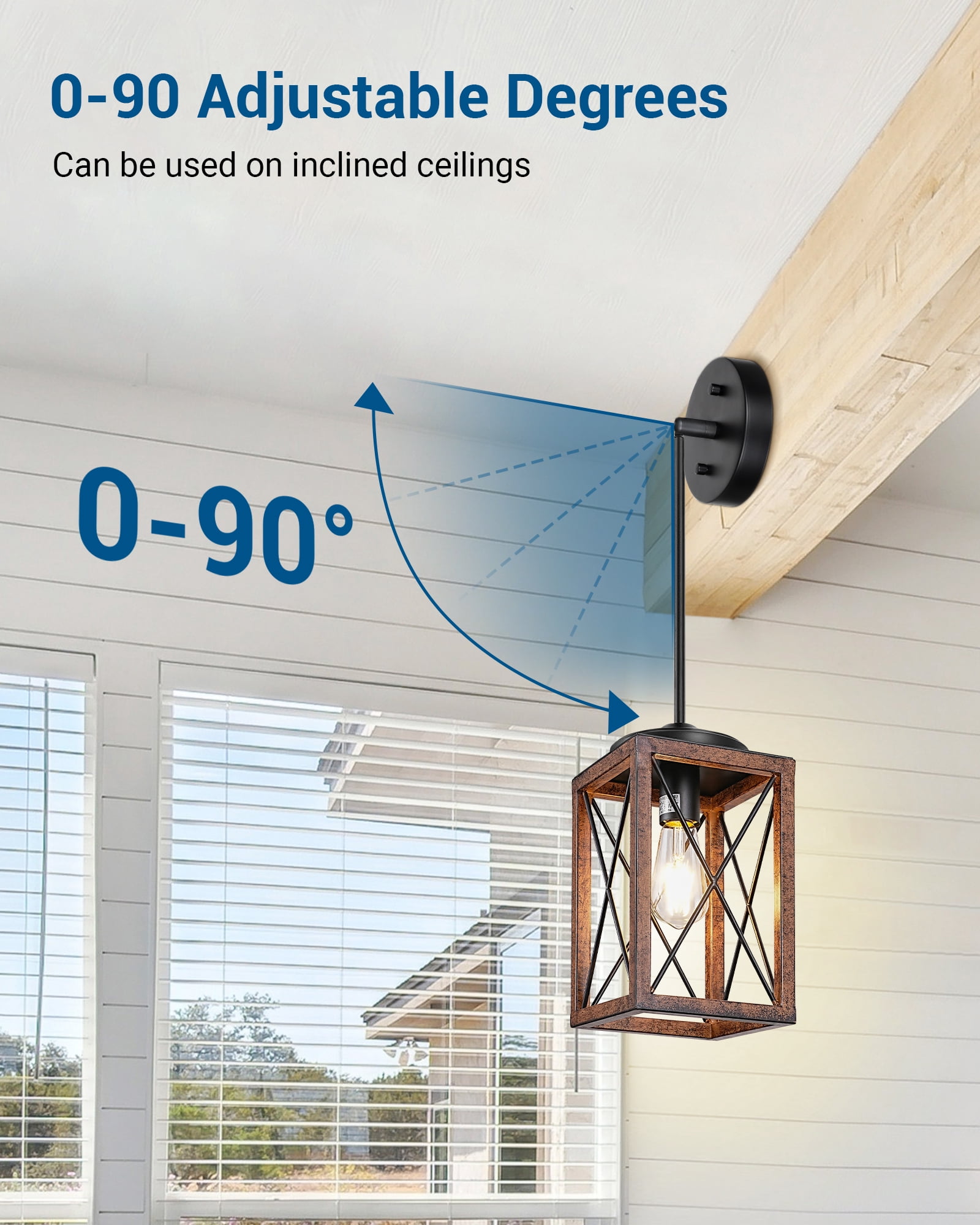 DEWENWILS 2 Pack Farmhouse Pendant Lighting for Kitchen Island, Wood and Metal Hanging Light Fixture for Dining Room, Adjustable Height
