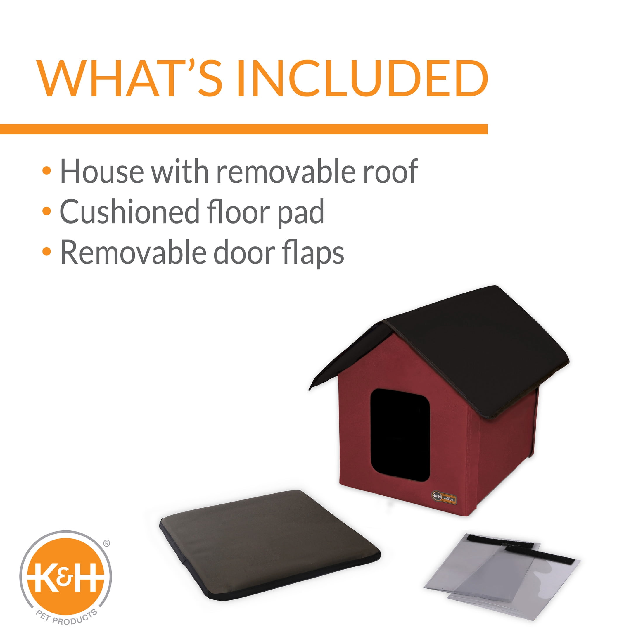 K&H Outdoor Kitty House (Unheated) Barn, Red/Black, 18" x 22" x 17"