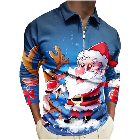 Aimik Hanes Mens Christmas Polo Shirts Long Sleeve Button Down Drees Shirts Xmas Ugly Funny Reindeer Print Holiday Party Novelty Shirt-Multicolor XXXL