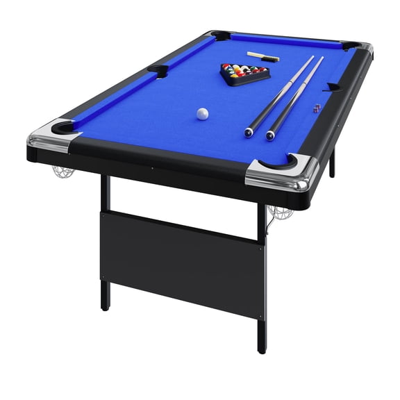 Space-Saving Portable Collapsible Pool Table for Adults Full Size, Complete Accessories, Ideal for Game Room, Basement, Outdoor Blue, 6 Inch
