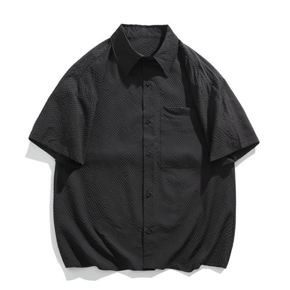 ZunFeo Mens Seersucker Shirt Textured Short Sleeve Button Down Quick Dry Wrinkle Free Relaxed Fit Casual Summer Tops Black,Size XL