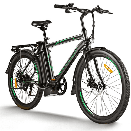 Ancheer 26 In. Electric Mountain Bike for Adults, Electric Commuting Bicycle with Removable 36V 10Ah Battery City Ebike 25-40 Mile Range 6-Speed Gears Cruiser Bicycle