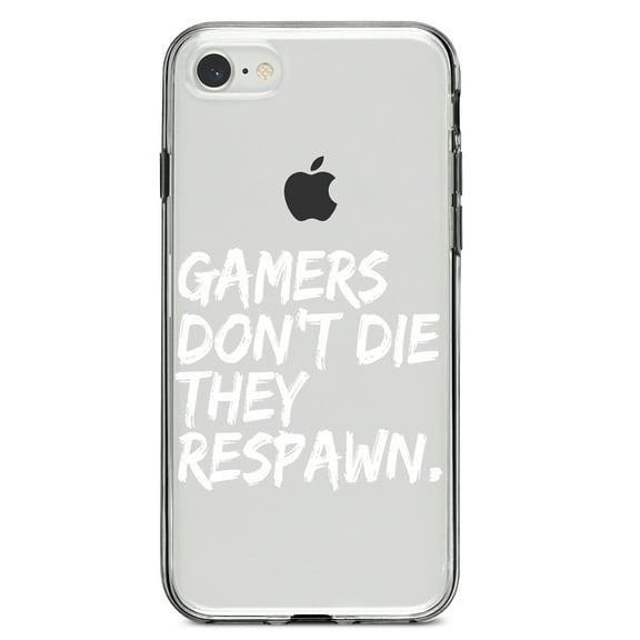 DistinctInk Clear Shockproof Hybrid Case for iPhone 7 8 SE (2020 Model) 4.7" Screen TPU Bumper Acrylic Back Tempered Glass Screen Protector - Gamers Don't Die They Respawn.