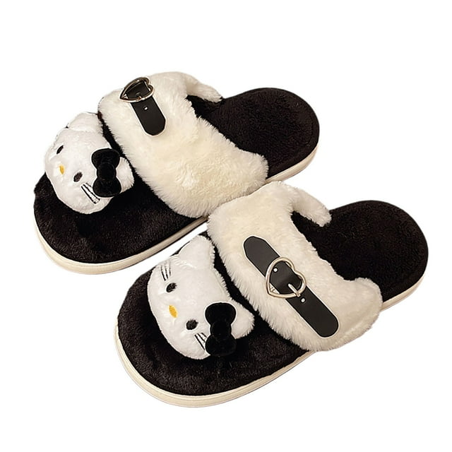 LILELIS Chaussons Mignons pour Femmes Doux Peluche Chaud Kawaii Chat Chaussons Confortables Intérieur Extérieur