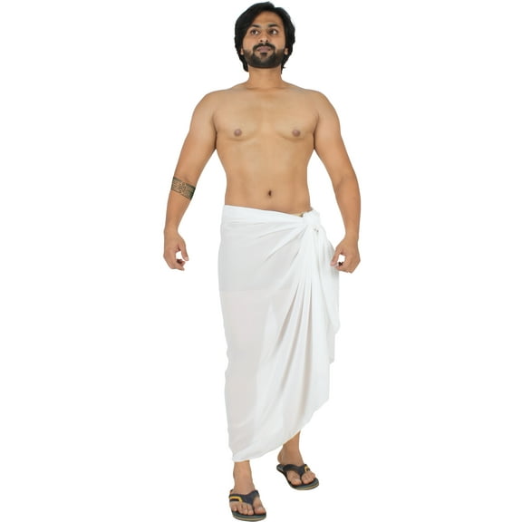 HAPPY BAY Men's Pareo Holiday Beach Wraps Stylish Bathing Suit Sarong One Size White, Solid Summer Vacation Aloha