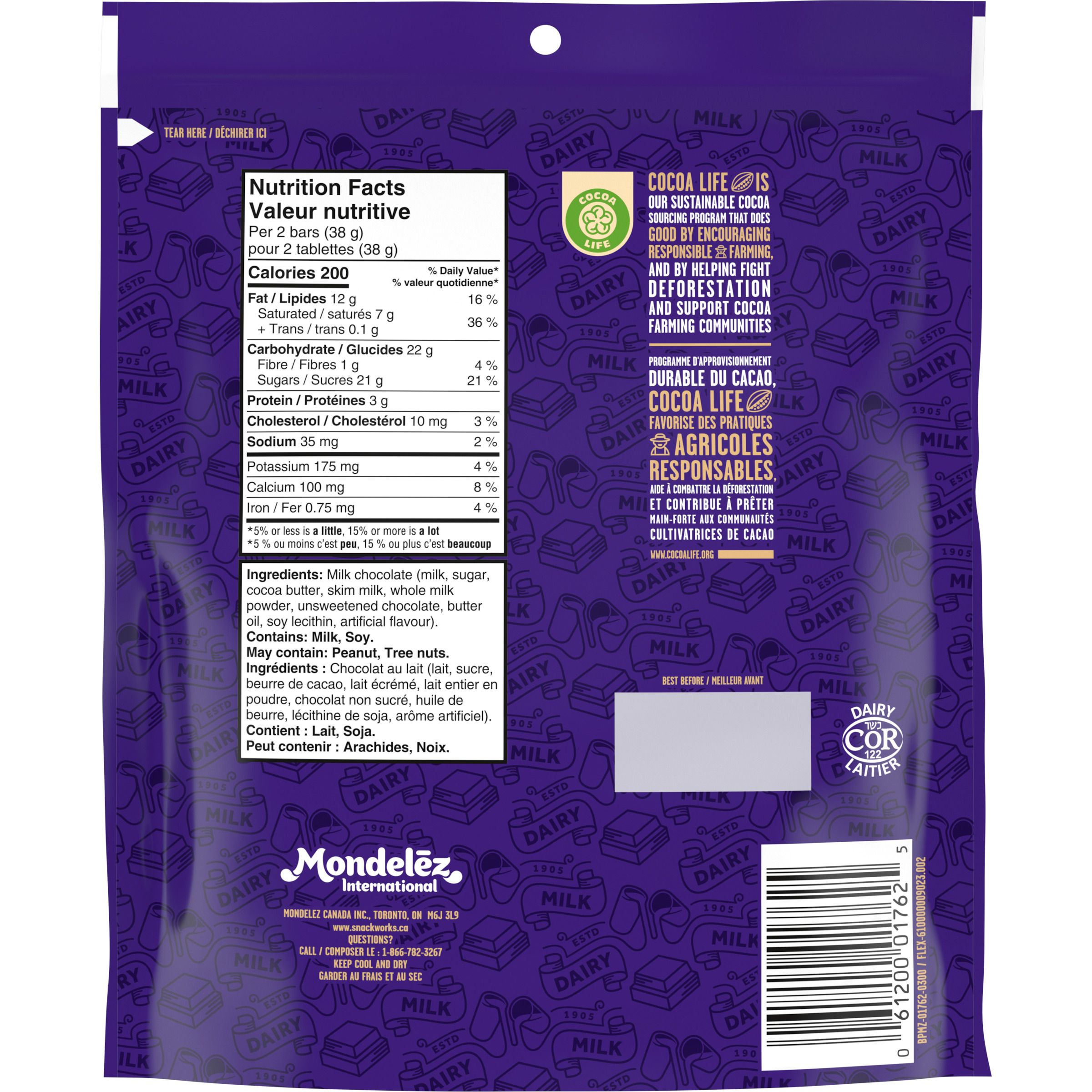 Cadbury Dairy Milk Chocolat Au Lait, 19 Unités, 361 g