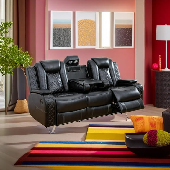 Black Breathing Leather Living Room  Sofa
