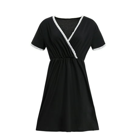 

Women Maternity Dress Casual Breastfeeding Nursing Dress Black XXL