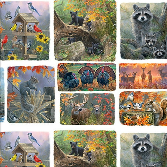 Through The Forest Light Forest Family Patch White Cotton Fabric